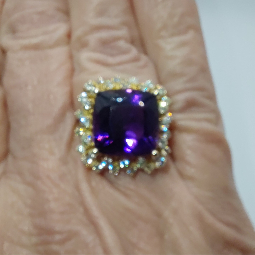 Amethyst Halo Style Ring 7.3 Ct Center Stone With 1 Ct Diamonds 14ct Gld Sz 6.75 - Picture 4 of 11